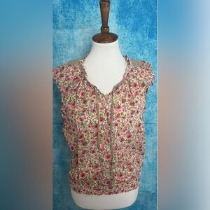 Nine West Vintage America Jeans Floral Sleeveless Blouse Women's Size Large